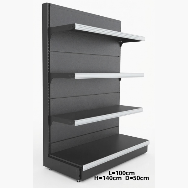 Стенен метален стелаж с плътен гръб 140x100x50см + 3х40 Сив/Антрацит