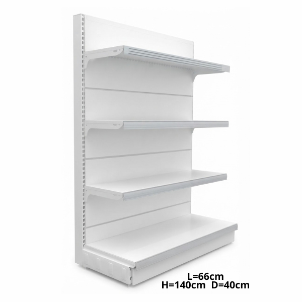 Стенен метален стелаж с плътен гръб 140x66x40см + 3х40 Бял
