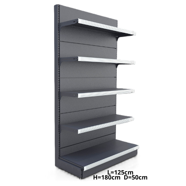 Стенен метален стелаж с плътен гръб 180x125x50см + 4х40 Сив/Антрацит